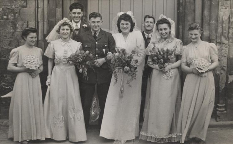 Etched Yorkstone paving recalls wedding of the milk bottle bride