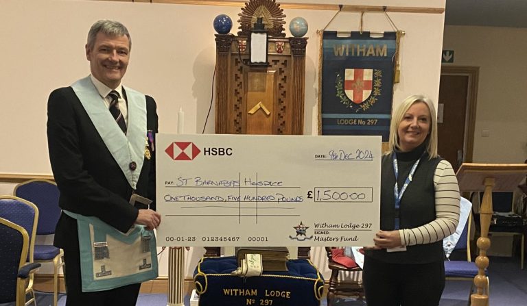 Freemasons’ donation supports St Barnabas ‘hospice at home’ service